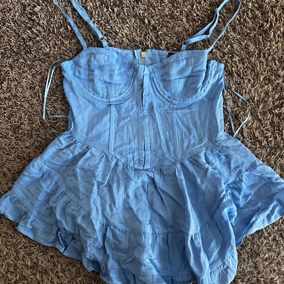 Pants - Light Blue Ruffled Sundress Romper